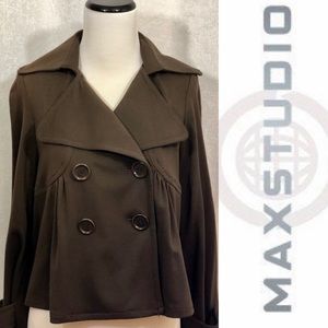 MAX STUDIO Brown Knit Double Breasted Swing Coat